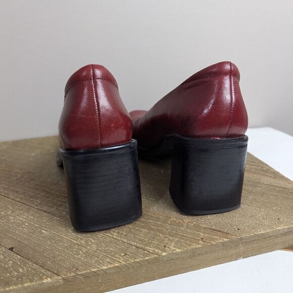 Red leather Chucky loafers, vintage 90s leather shoes transit size 7 - Picture 7 of 10